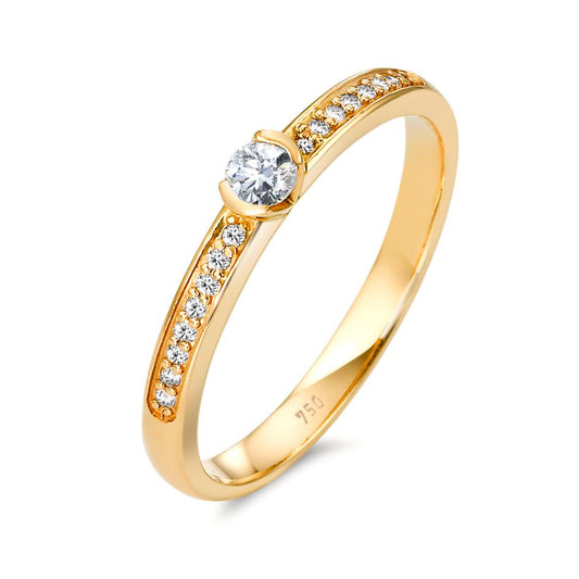 Solitär Ring 750/18 K Gelbgold Diamant 0.20 ct, 17 Steine, w-si
