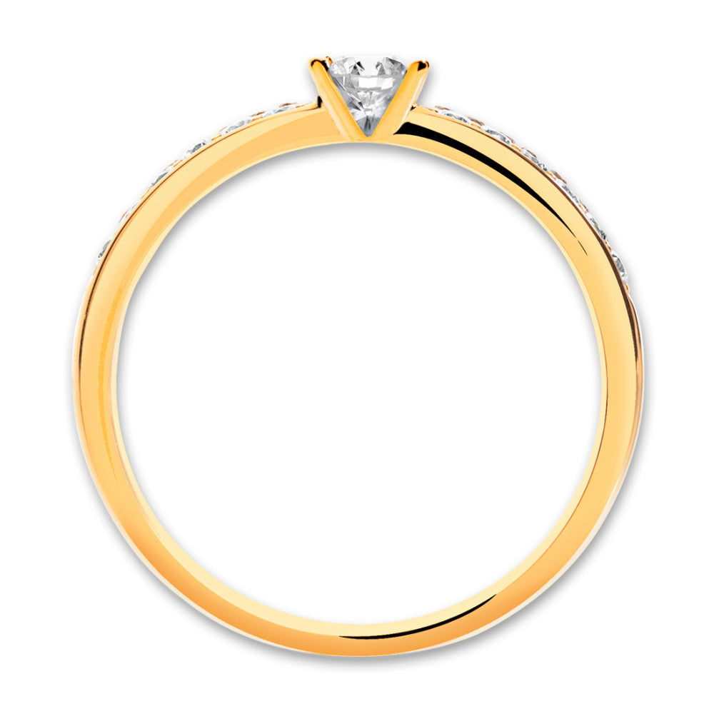Solitär Ring 750/18 K Gelbgold Diamant 0.20 ct, 17 Steine, w-si