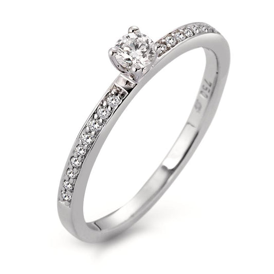 Solitär Ring 750/18 K Weissgold Diamant weiss, 0.20 ct, 19 Steine, Brillantschliff, w-si Ø3 mm