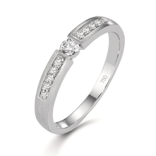 Solitär Ring 750/18 K Weissgold Diamant 0.20 ct, 11 Steine, w-si