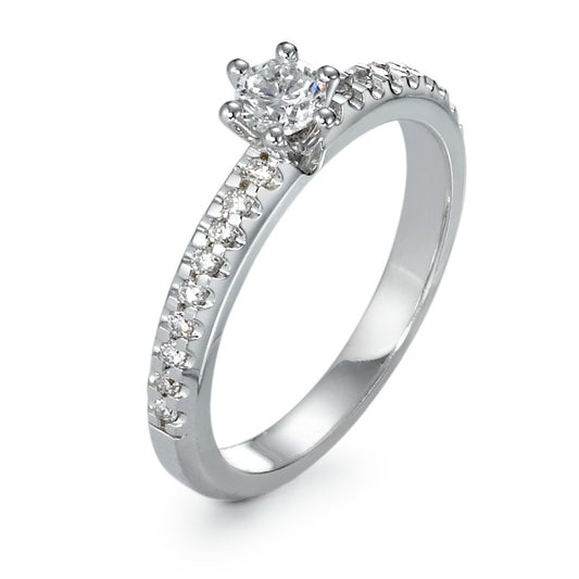 Solitär Ring 750/18 K Weissgold Diamant 0.41 ct, 19 Steine, w-si