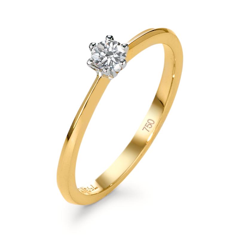 Solitär Ring 750/18 K Gelbgold, 750/18 K Weissgold Diamant 0.15 ct, w-si