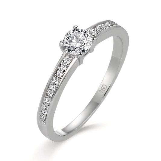 Solitär Ring 750/18 K Weissgold Diamant 0.45 ct, 21 Steine, w-si