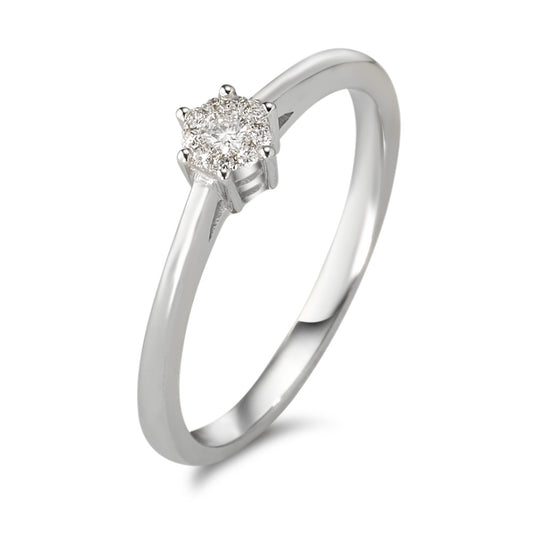 Solitär Ring 750/18 K Weissgold Diamant 0.08 ct, 10 Steine, w-si