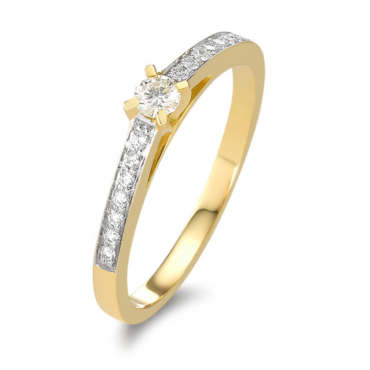 Fingerring 750/18 K Gelbgold Diamant 0.17 ct, 15 Steine, w-si