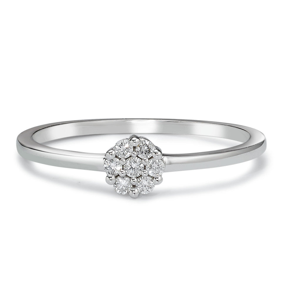 Solitär Ring 750/18 K Weissgold Diamant 0.10 ct, 7 Steine, w-si