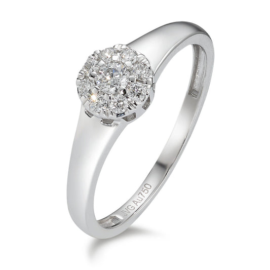 Solitär Ring 750/18 K Weissgold Diamant 0.17 ct, 9 Steine, w-si
