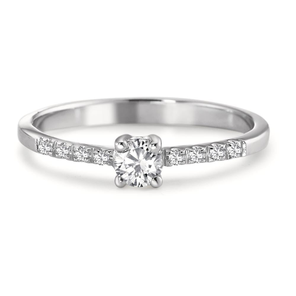 Solitär Ring 750/18 K Weissgold Diamant weiss, 0.04 ct, 8 Steine, Brillantschliff, w-si, Diamant weiss, 0.20 ct, Brillantschliff, w-si