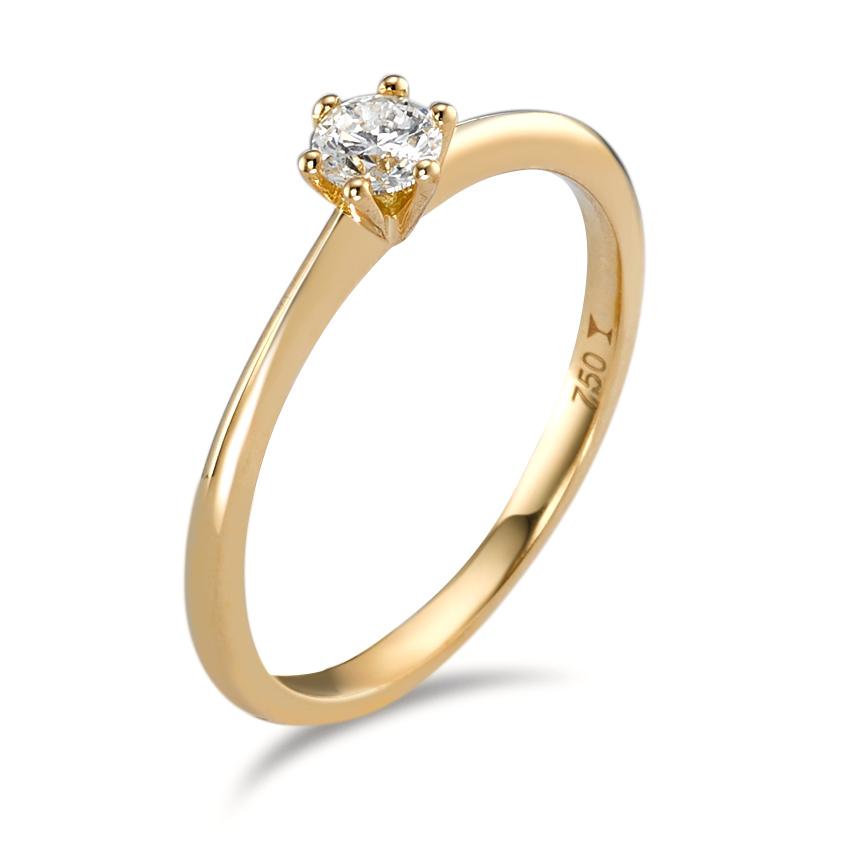 Solitär Ring 750/18 K Gelbgold Diamant 0.20 ct, w-si