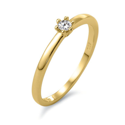 Solitär Ring 750/18 K Gelbgold Diamant weiss, 0.07 ct, Brillantschliff, w-si