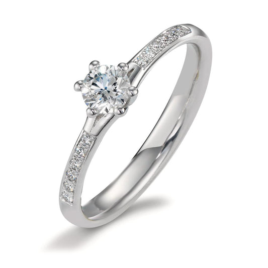 Solitär Ring 750/18 K Weissgold Diamant 0.364 ct, 13 Steine, w-si, GIA